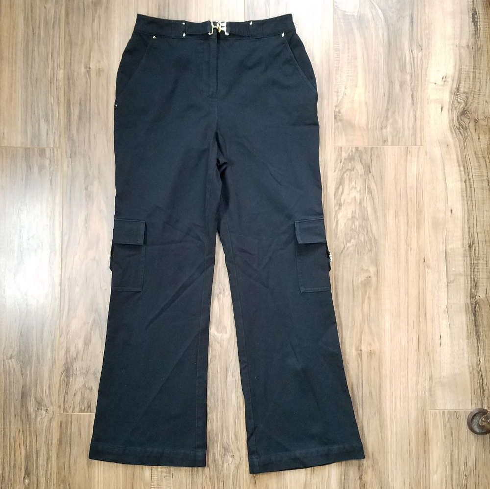 ST JOHN SPORT By Marie Gray Utility Cargo Black Cotton Spandex Pants 4 - Picture 3 of 17